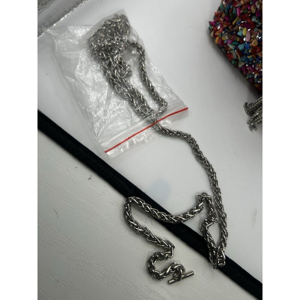 Multicolor Rhinestone Top Handle Mini Bag Chain Strap Drawstring Evening Purse - Picture 7 of 8